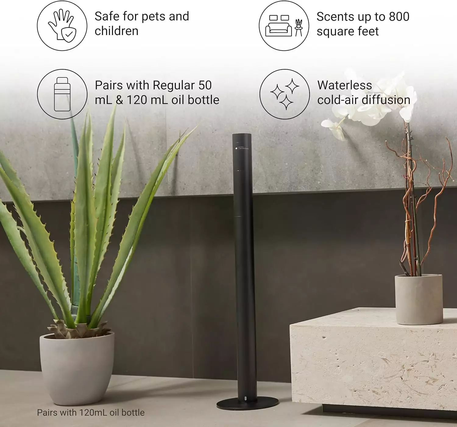 Hotel Collection Large Room Scent Diffuser for 800 sq ft Waterless Aromatherapy Remote Control Midnight Black - Image 4